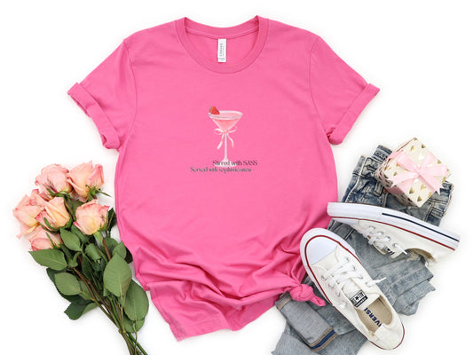 Chic Sass & Social Charm: Coquette Martini Cocktail Tees for Trendy Nights Out