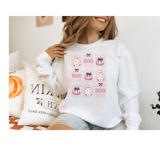 Coquette Halloween Sweatshirt, Cute Pastel Ghost and Pumpkin Pullover, Pink Aesthetic Fall Crewneck, Girly Spooky Season Apparel